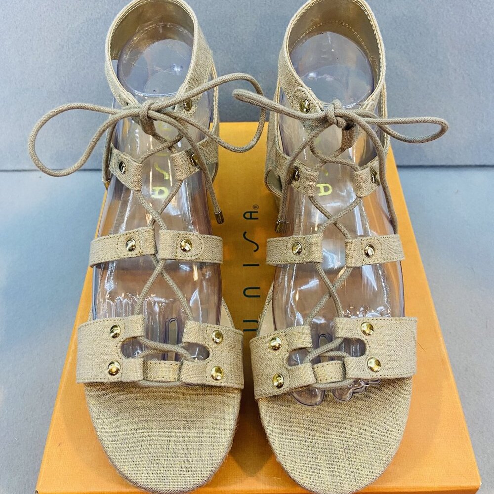 Unisa Gold Fabric Strappy Wedge Sandal‎ SZ 10 Summer/Vacation/Boho Style NWB